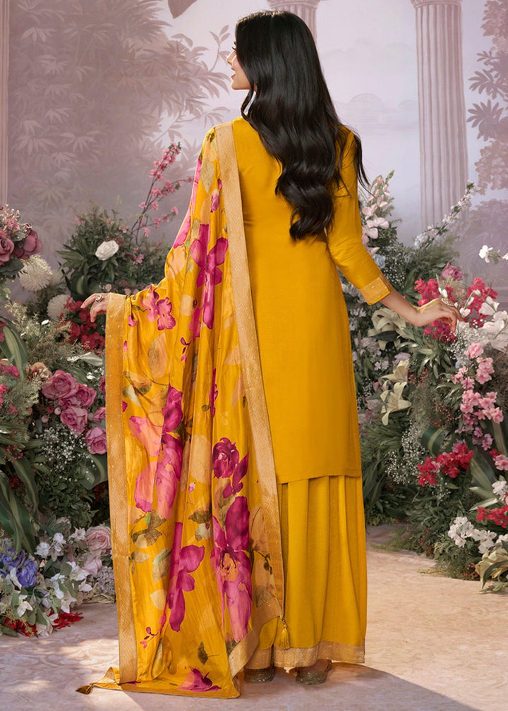Mustard Yellow Palazzo Suit in Dola Silk with Jacquard & Embroidery