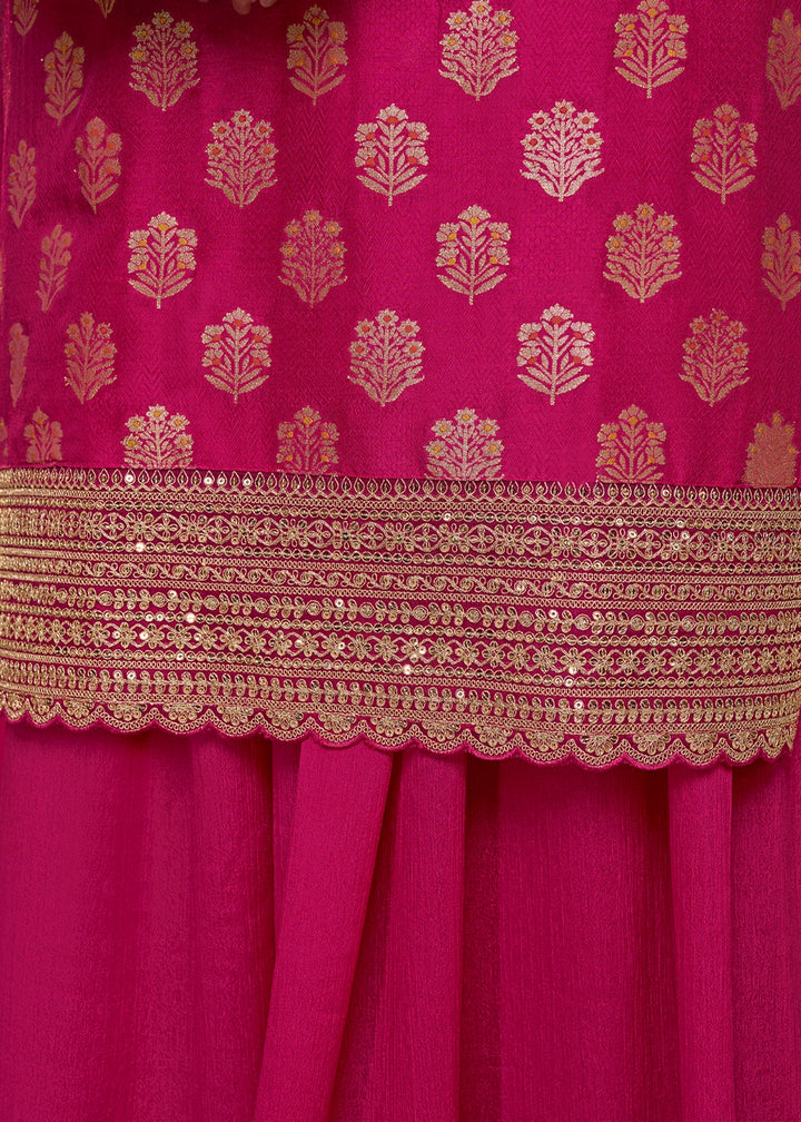 Magenta Pink Dola Silk Sharara Suit with Embroidery & Jacquard Work