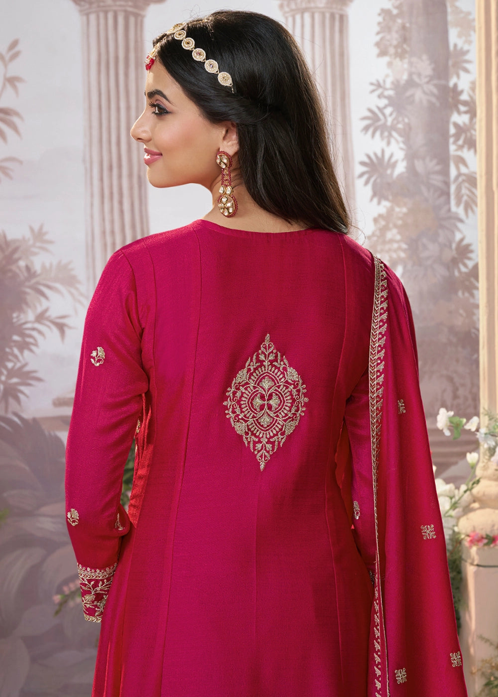 Magenta Pink Silk Kurta Suit Set with Fine Embroidery Detailing