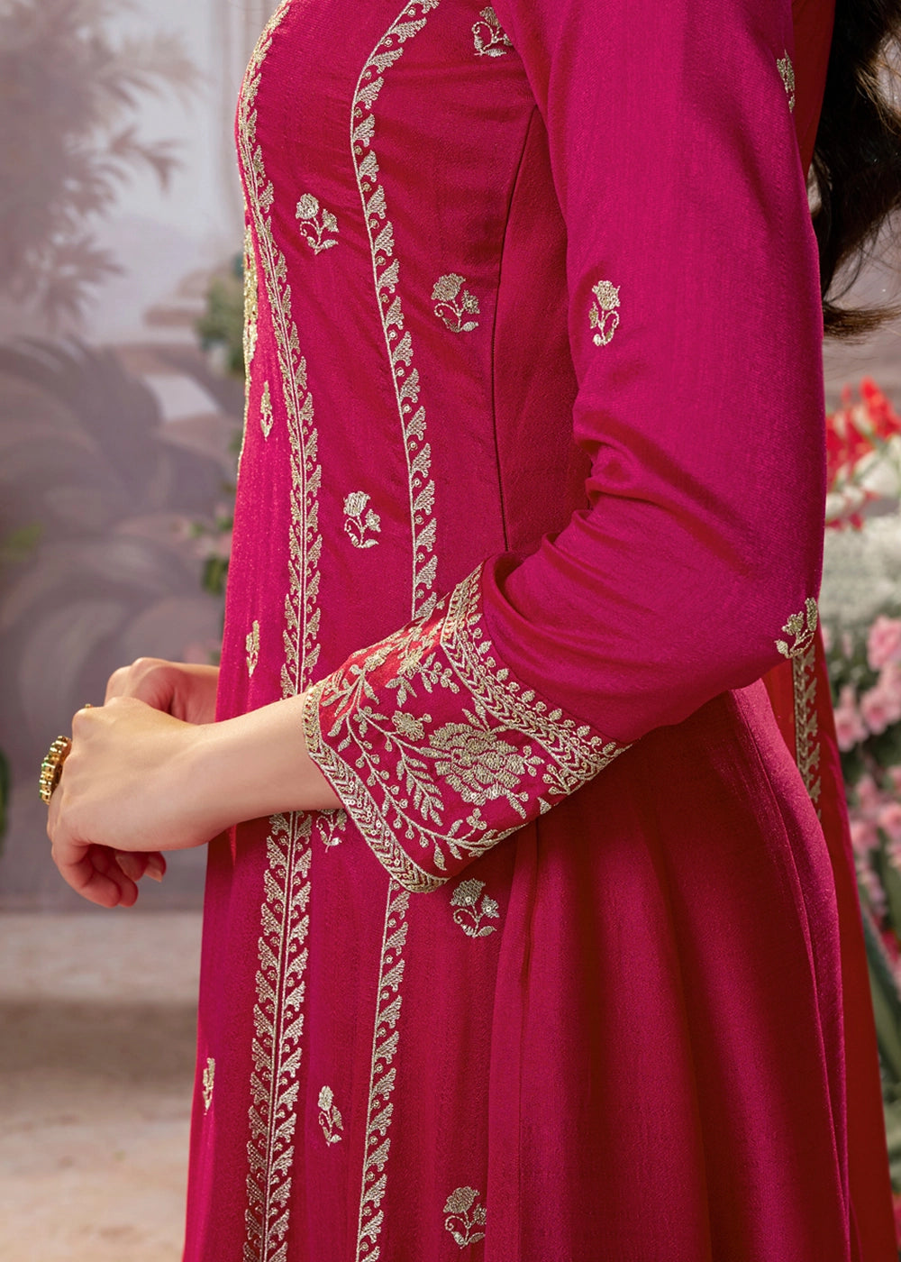 Magenta Pink Silk Kurta Suit Set with Fine Embroidery Detailing
