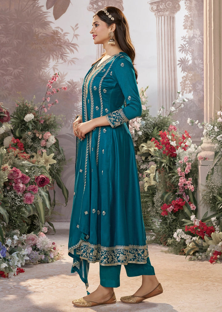 Star Command Blue Silk Kurta Suit Set with Fine Embroidery Detailing