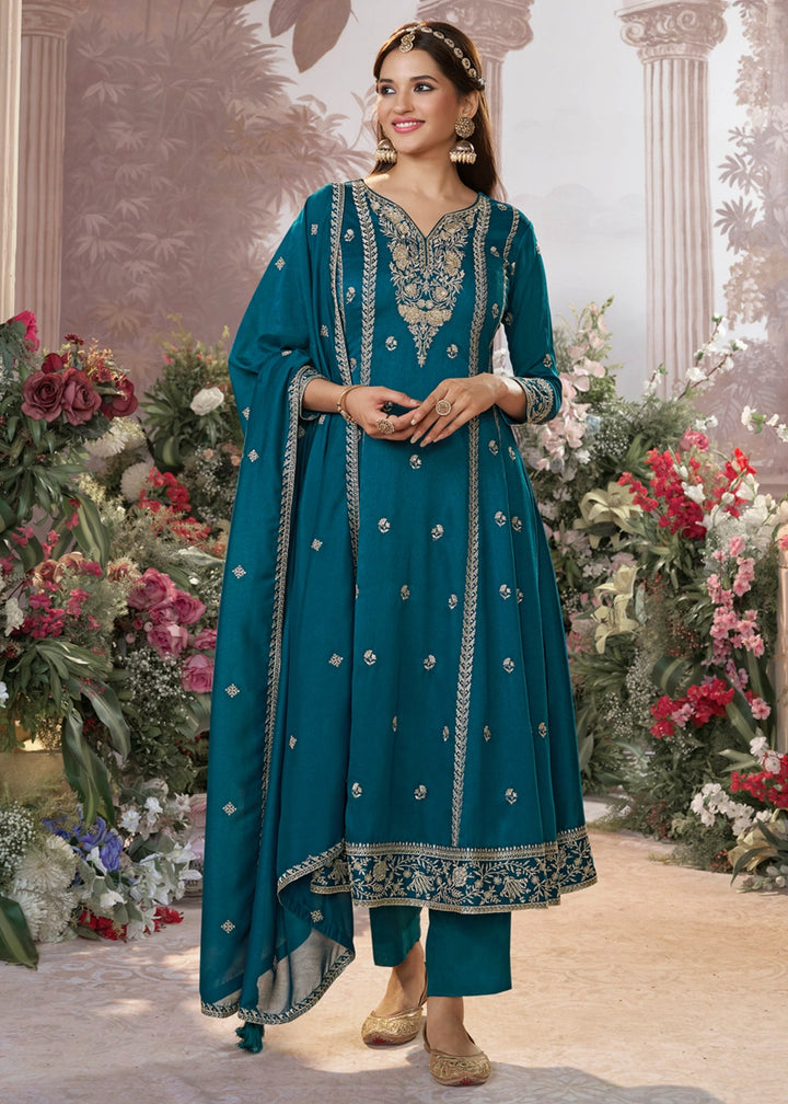 Star Command Blue Silk Kurta Suit Set with Fine Embroidery Detailing