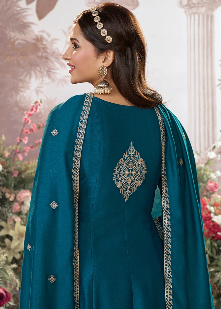 Star Command Blue Silk Kurta Suit Set with Fine Embroidery Detailing