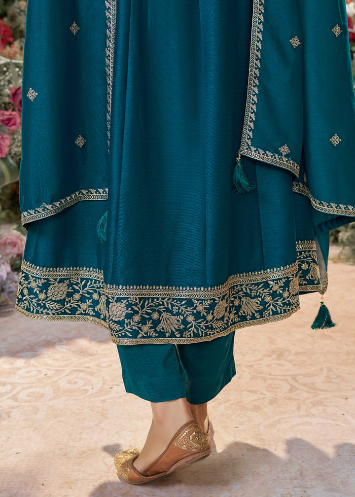 Star Command Blue Silk Kurta Suit Set with Fine Embroidery Detailing