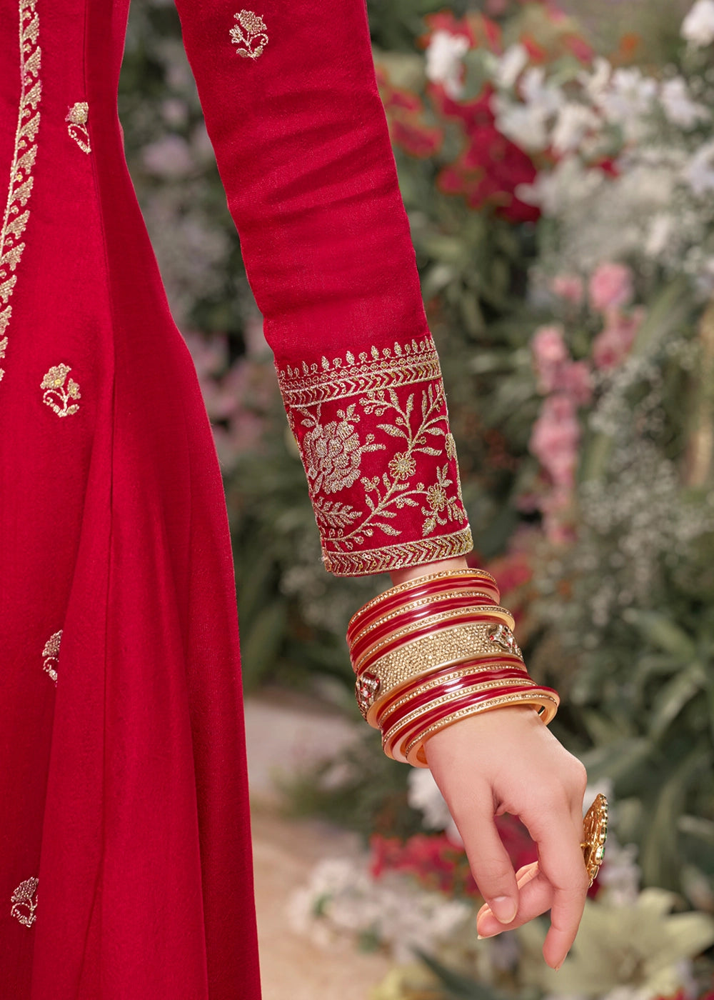 Scarlet Red Silk Kurta Suit Set with Fine Embroidery Detailing