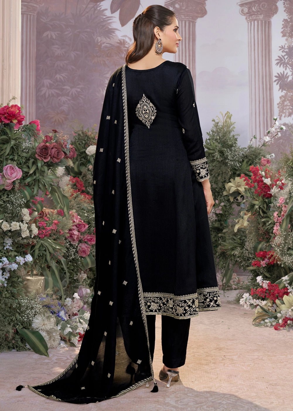Raven Black Silk Kurta Suit Set with Fine Embroidery Detailing