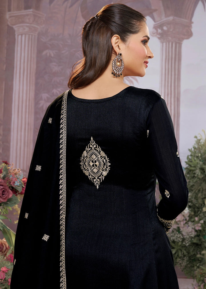 Raven Black Silk Kurta Suit Set with Fine Embroidery Detailing