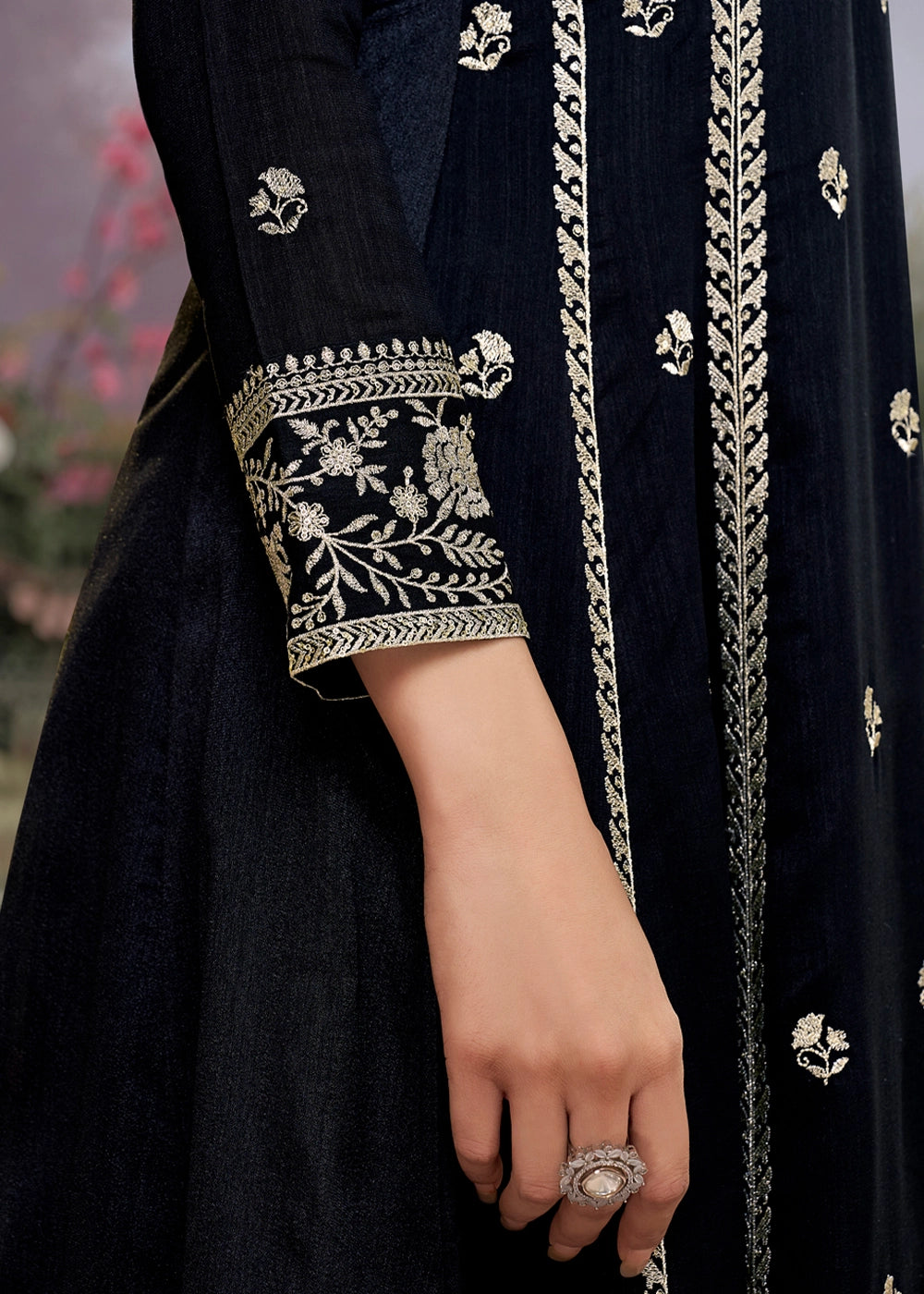 Raven Black Silk Kurta Suit Set with Fine Embroidery Detailing
