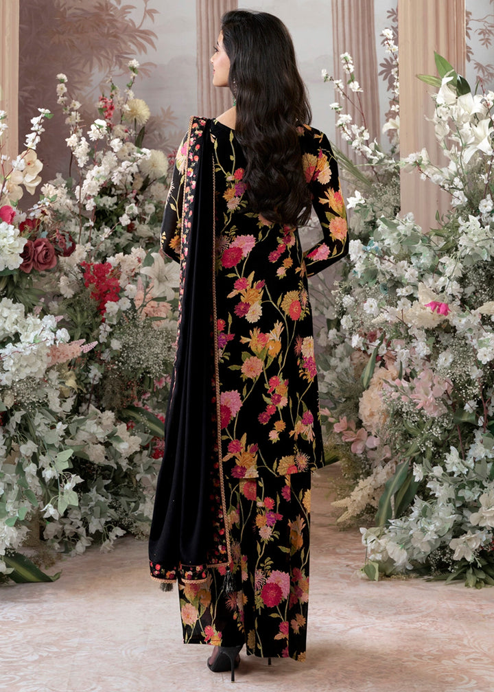 Jade Black Chinon Silk Sharara Suit with Floral Print & Embroidery