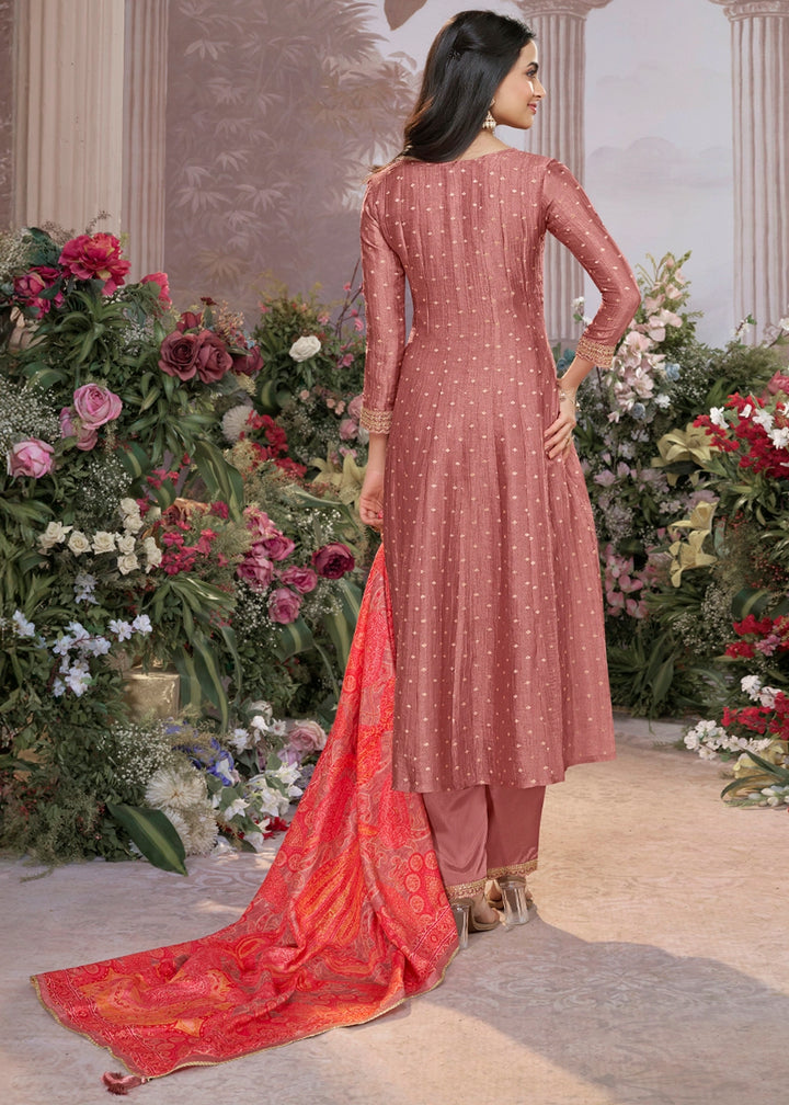 Wildberry Purple Anarkali Suit in Tissue Silk with Embroidery Detailing