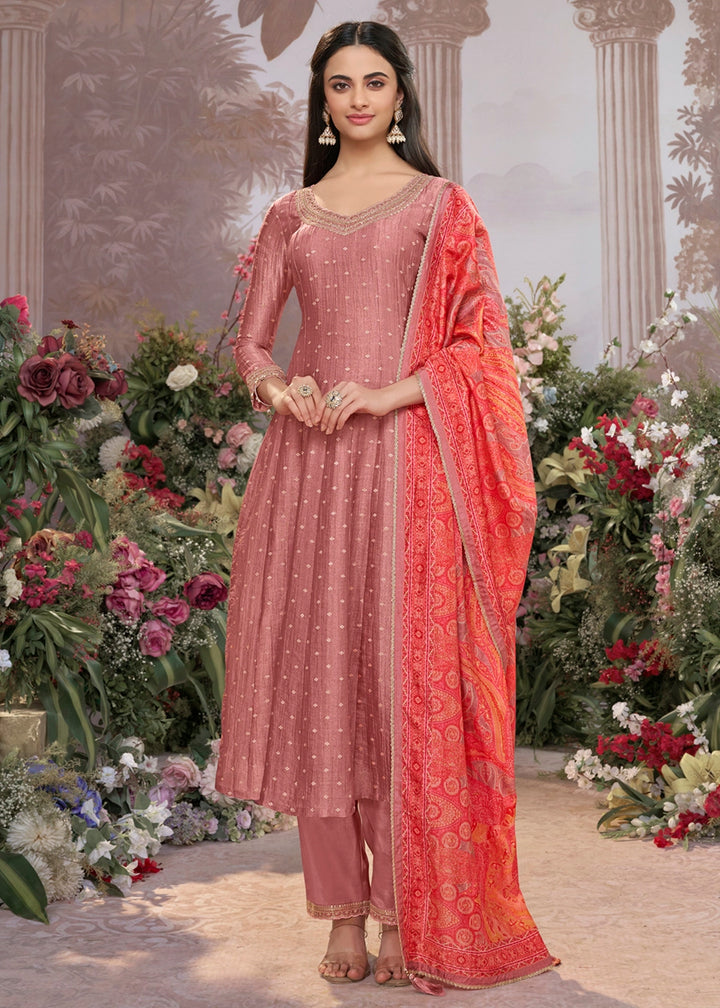 Wildberry Purple Anarkali Suit in Tissue Silk with Embroidery Detailing