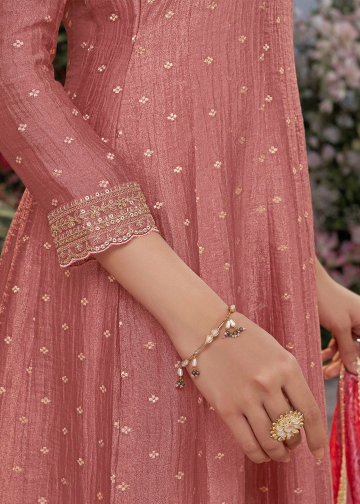 Wildberry Purple Anarkali Suit in Tissue Silk with Embroidery Detailing