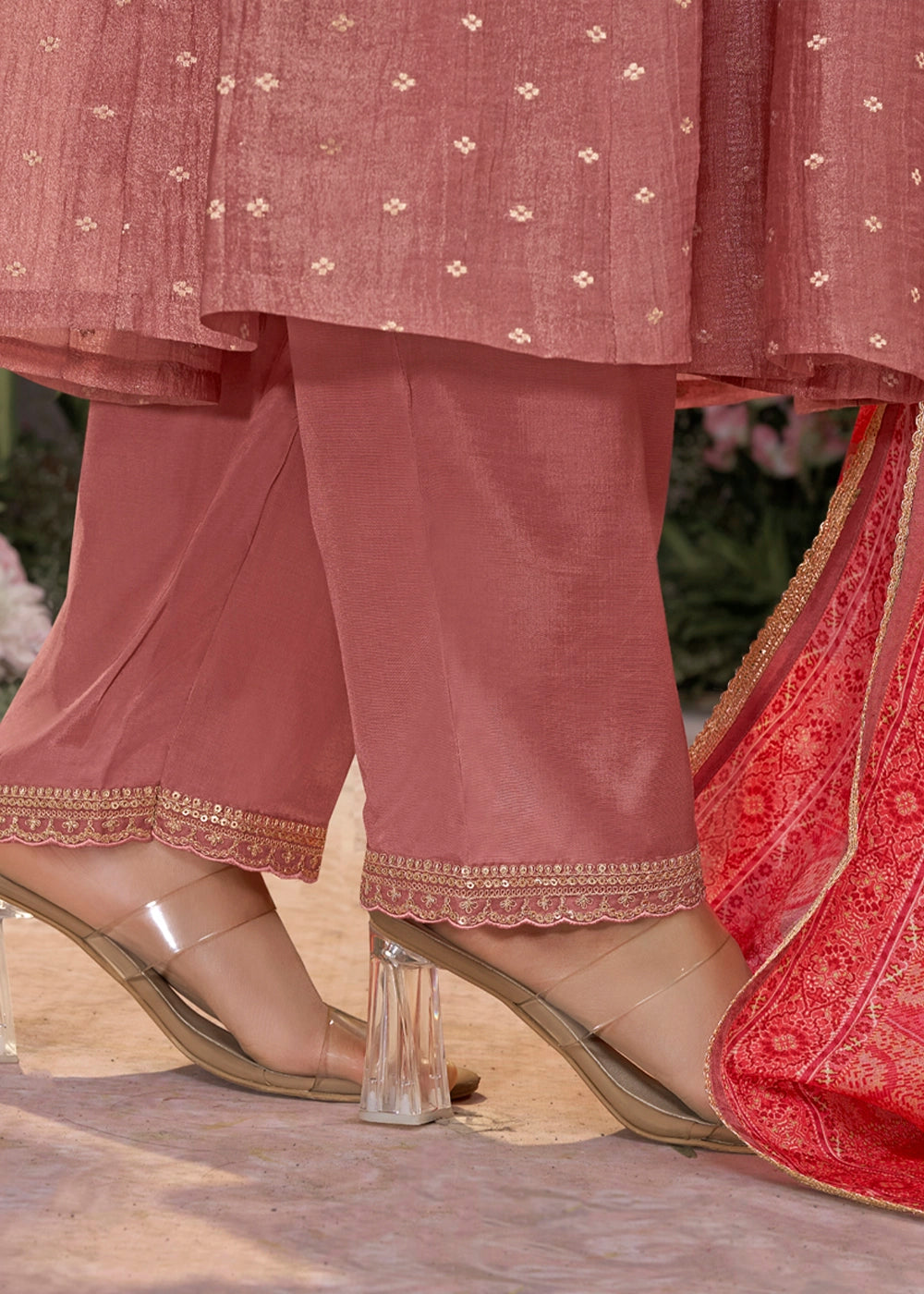 Wildberry Purple Anarkali Suit in Tissue Silk with Embroidery Detailing