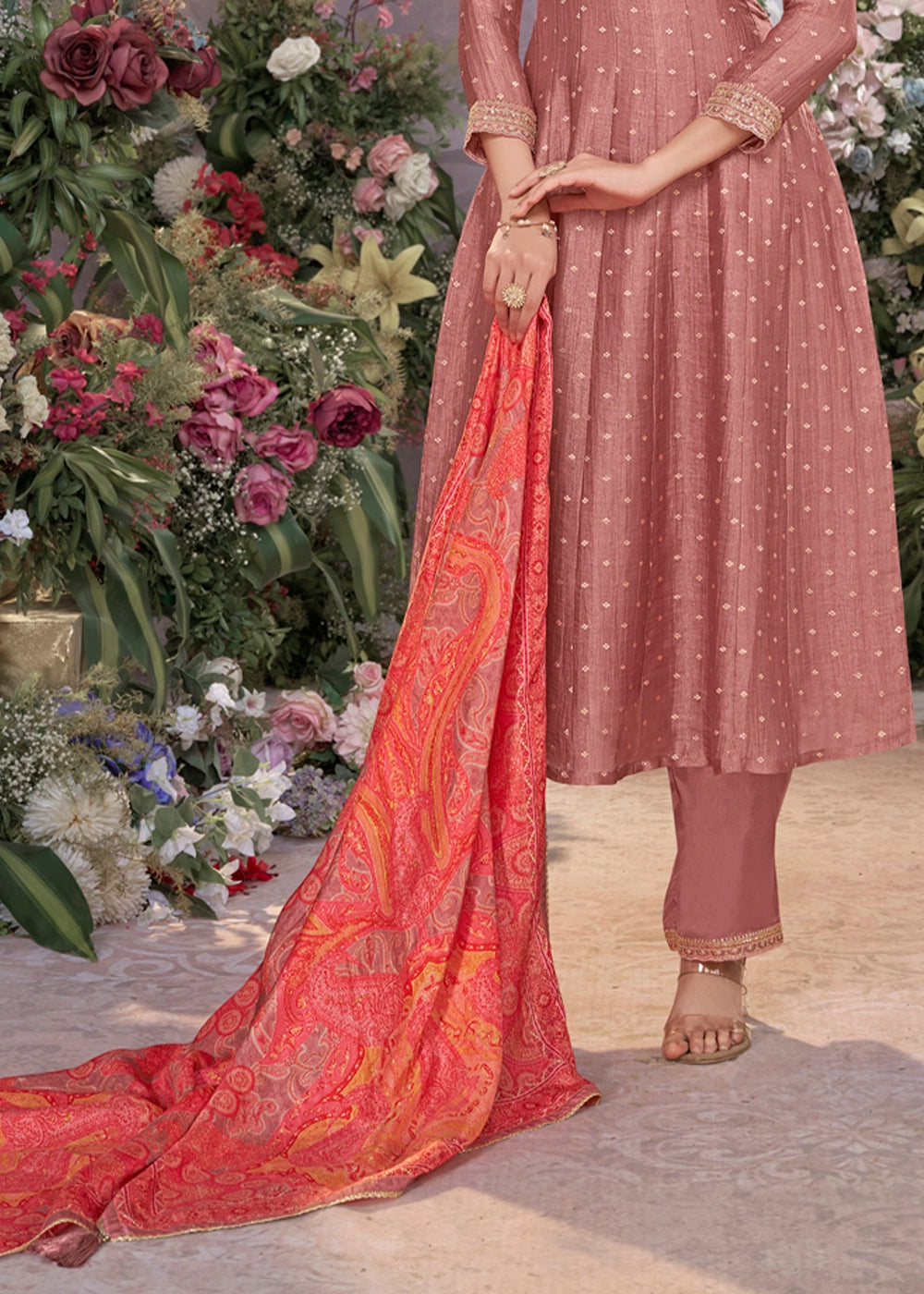 Wildberry Purple Anarkali Suit in Tissue Silk with Embroidery Detailing