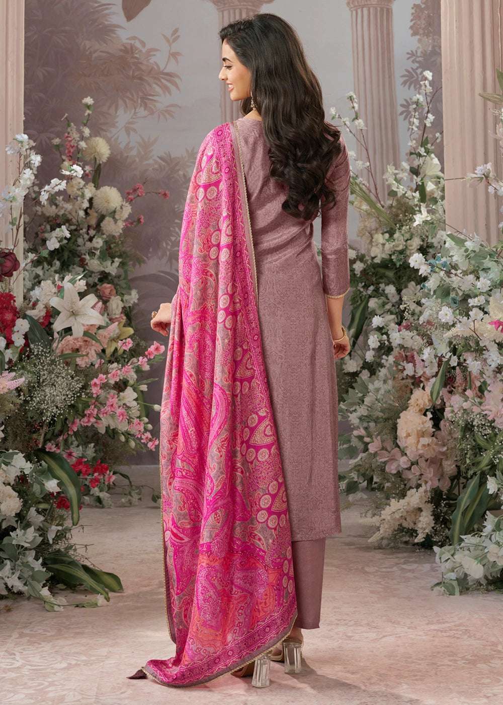 Wisteria Purple Silk Straight Kurta Set with Embroidery work