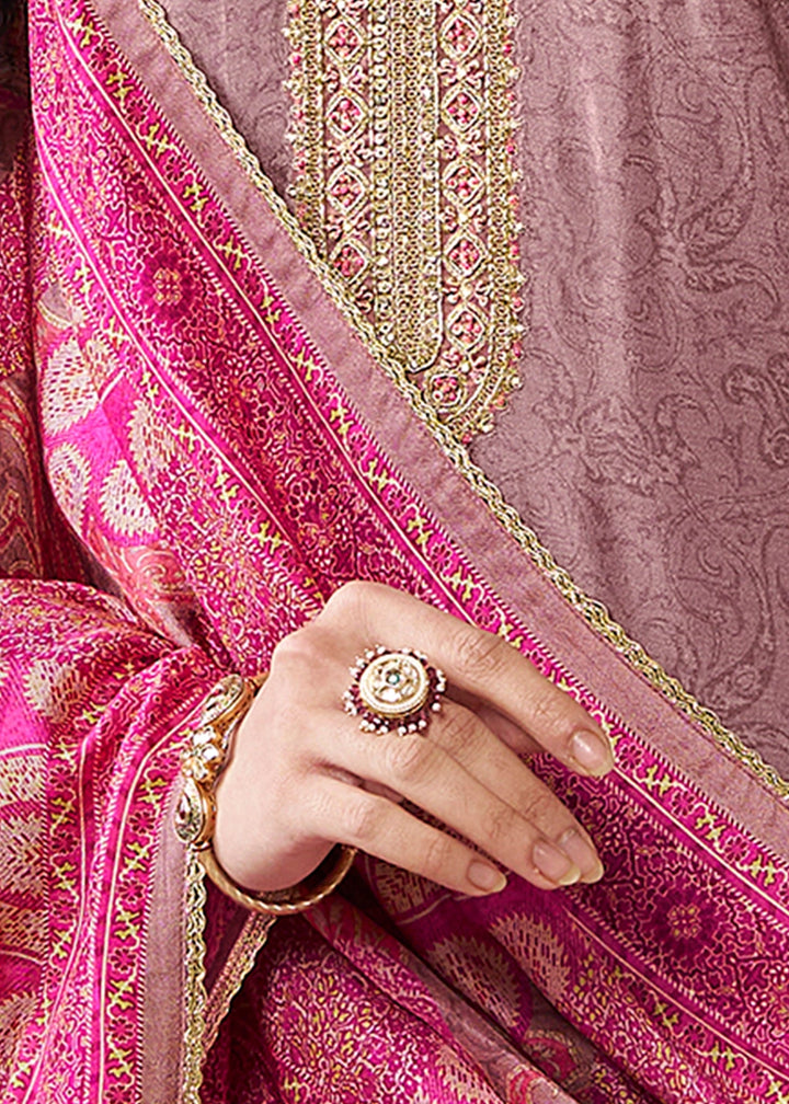 Wisteria Purple Silk Straight Kurta Set with Embroidery work