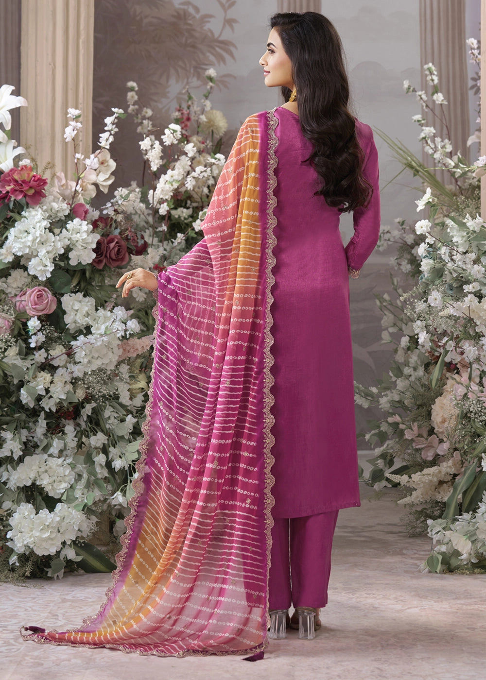 Hot Pink Dola Silk Kurta Set with Embroidered Work