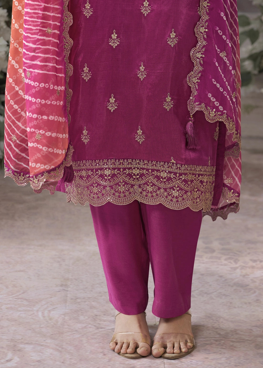 Hot Pink Dola Silk Kurta Set with Embroidered Work