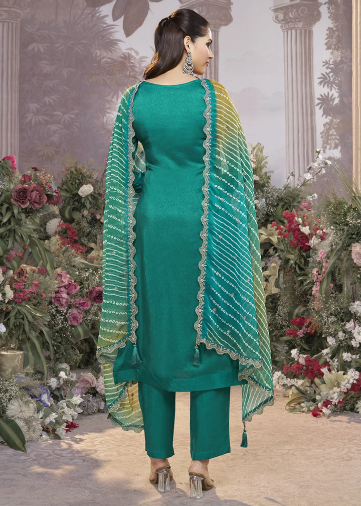 Jade Green Dola Silk Kurta Set with Embroidered Work