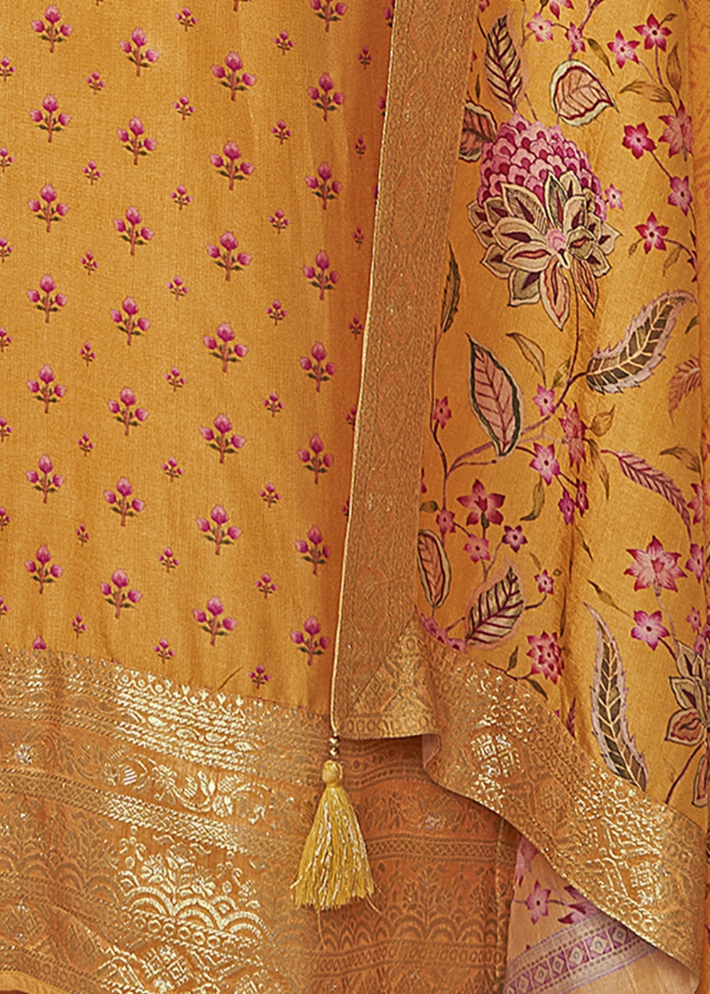 Chrome Yellow Silk Kurta Set with Digital Print and Elegant Embroidery