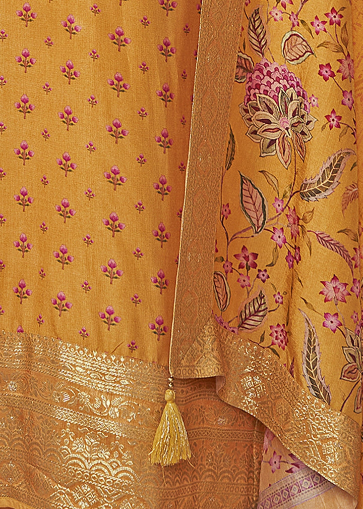 Chrome Yellow Silk Kurta Set with Digital Print and Elegant Embroidery