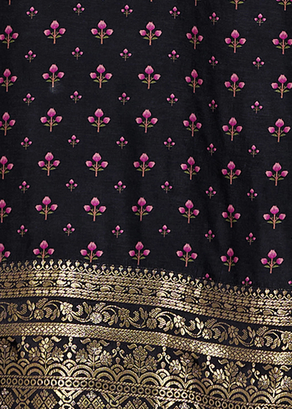 Midnight Black Silk Kurta Set with Digital Print and Elegant Embroidery