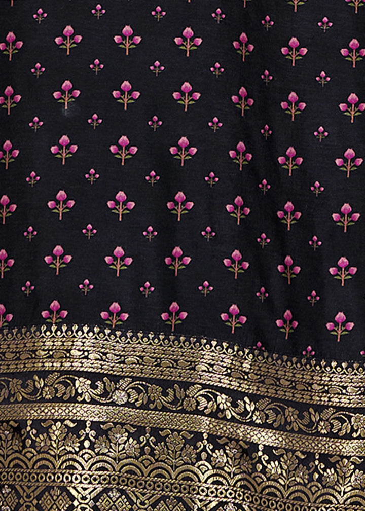 Midnight Black Silk Kurta Set with Digital Print and Elegant Embroidery