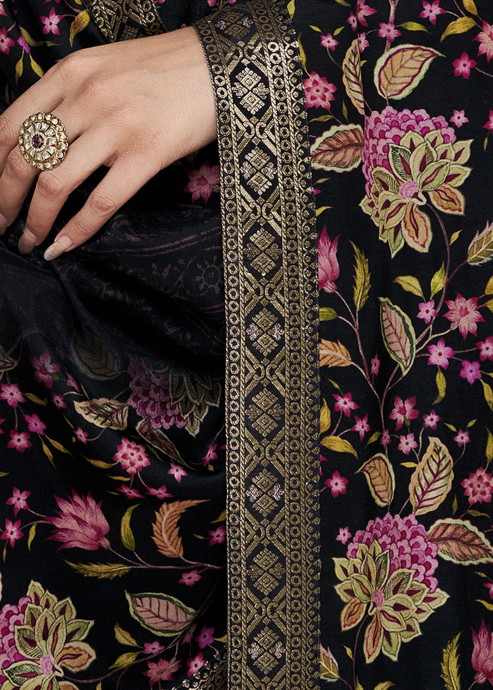 Midnight Black Silk Kurta Set with Digital Print and Elegant Embroidery