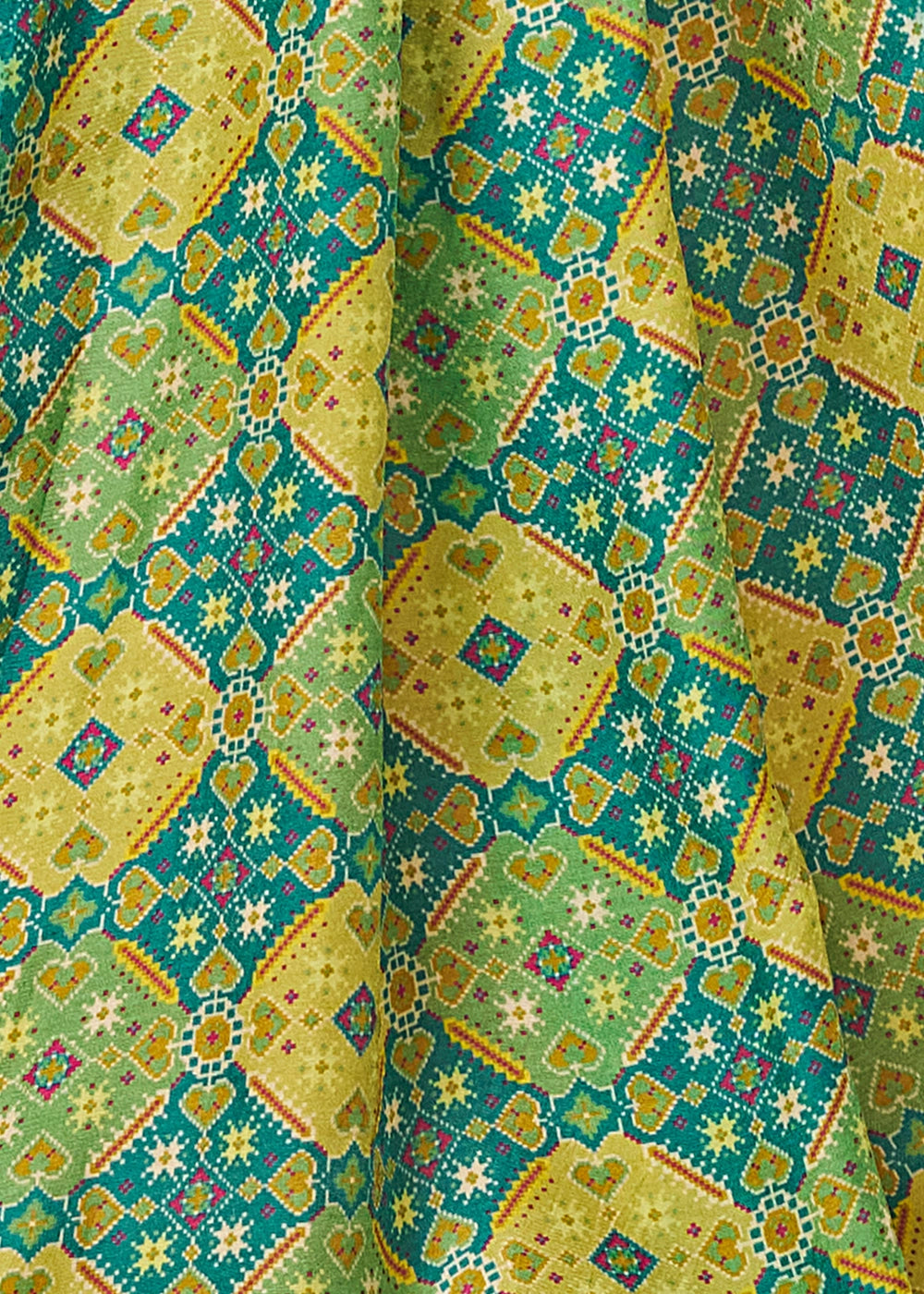 Turquoise Blue Silk Suit with Ethnic Motif Print & Embroidered Detailing