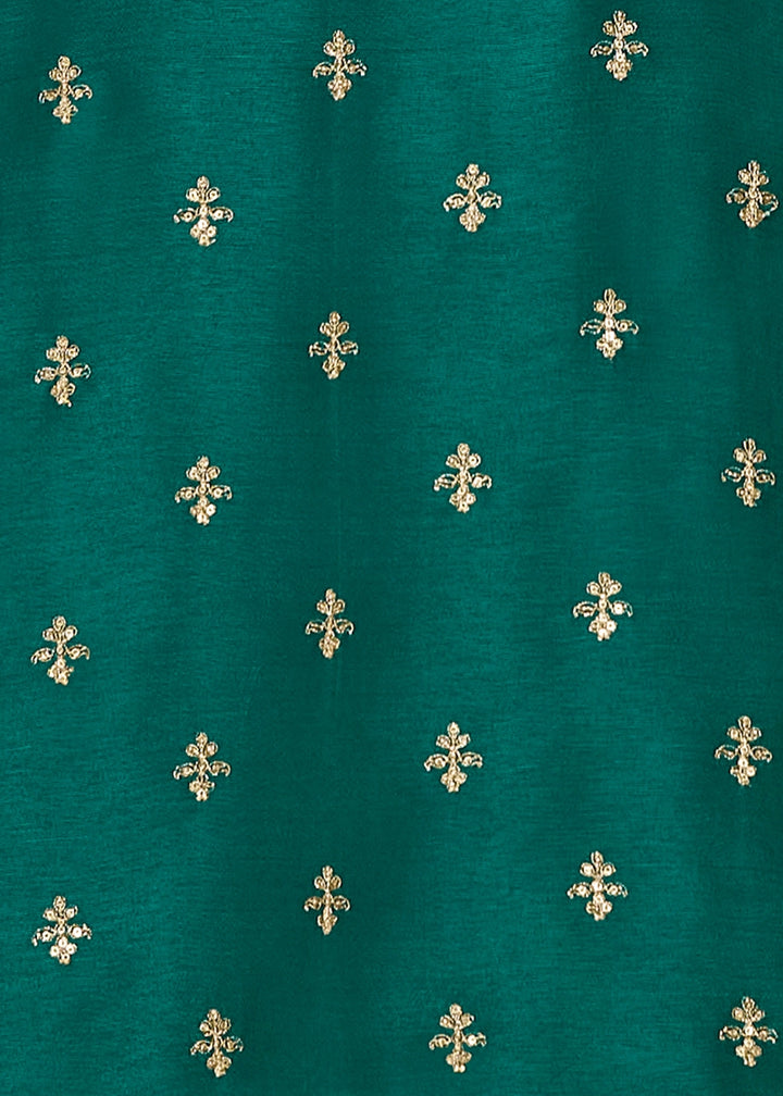Bottle Green Dola Silk Suit with Ethnic Motifs & Embroidered Neckline