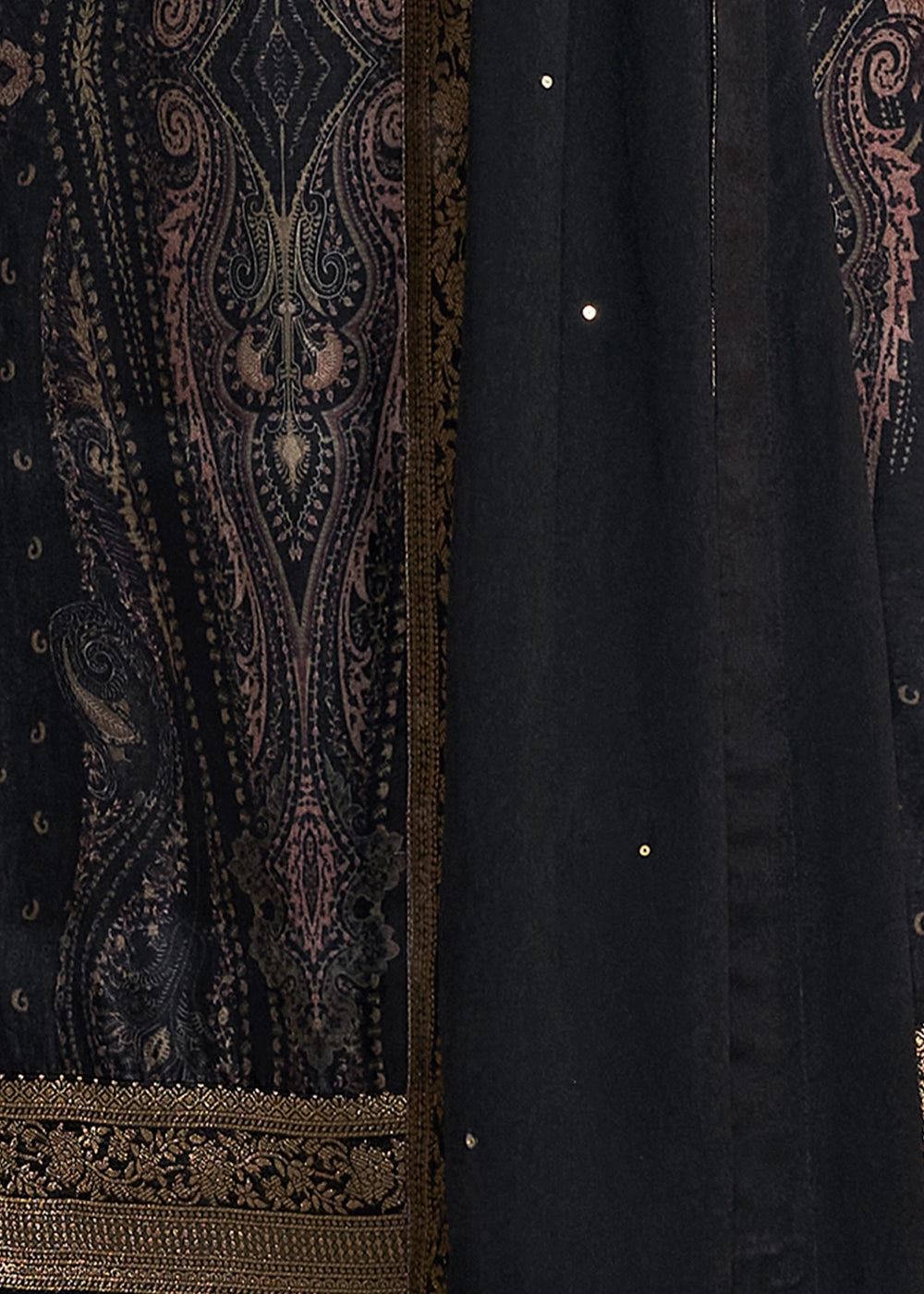 Jade Black Dola Silk Suit with Ethnic Motifs & Jacquard Embellishment
