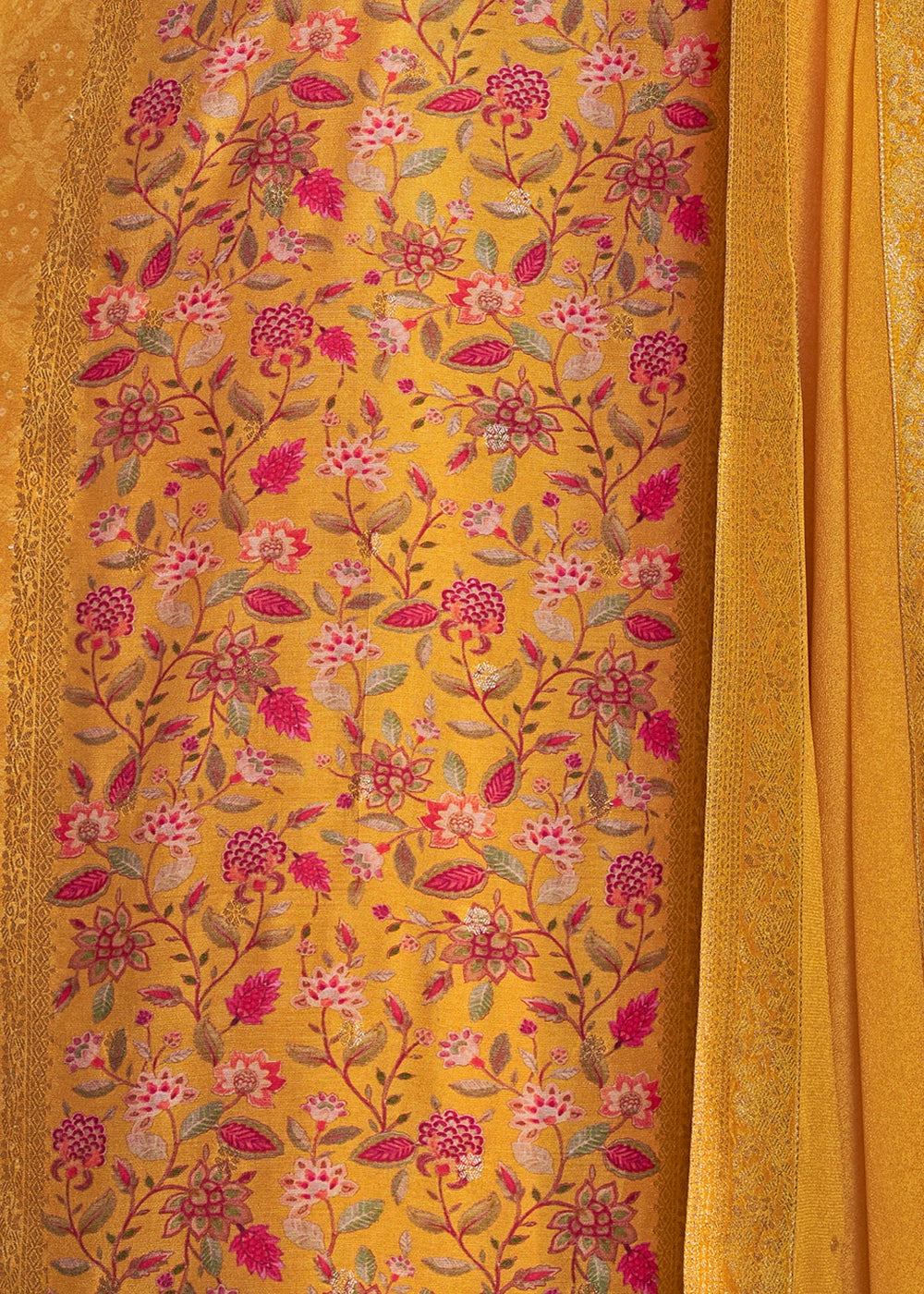 Golden Yellow Dola Silk Suit with Ethnic Motifs & Jacquard Detailing
