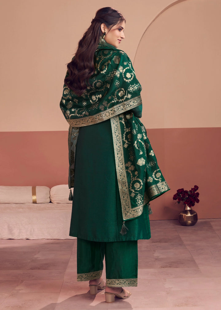 Sacramento Green Silk Kurta Palazzo Set with Rich Embroidery