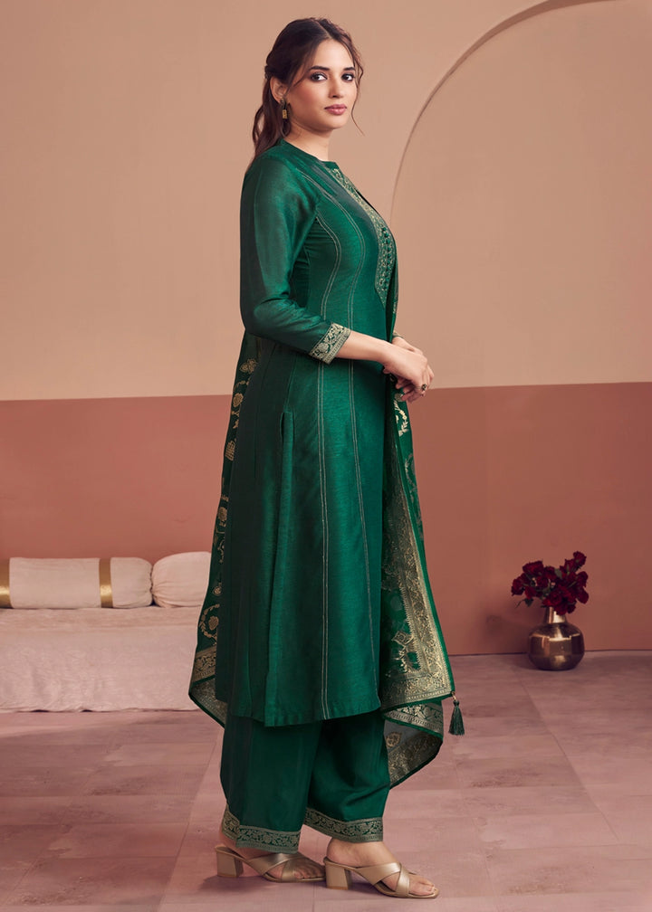 Sacramento Green Silk Kurta Palazzo Set with Rich Embroidery