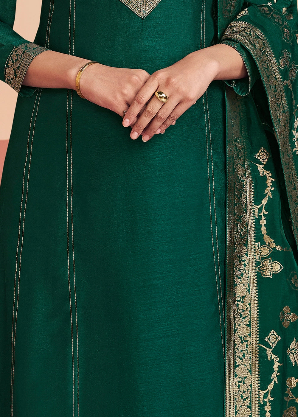 Sacramento Green Silk Kurta Palazzo Set with Rich Embroidery