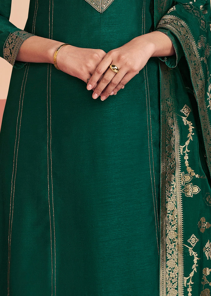 Sacramento Green Silk Kurta Palazzo Set with Rich Embroidery
