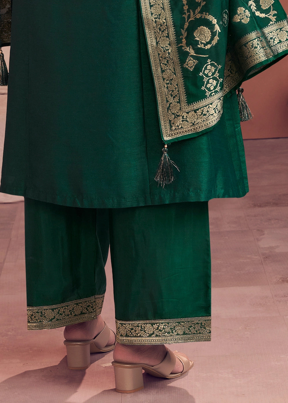 Sacramento Green Silk Kurta Palazzo Set with Rich Embroidery