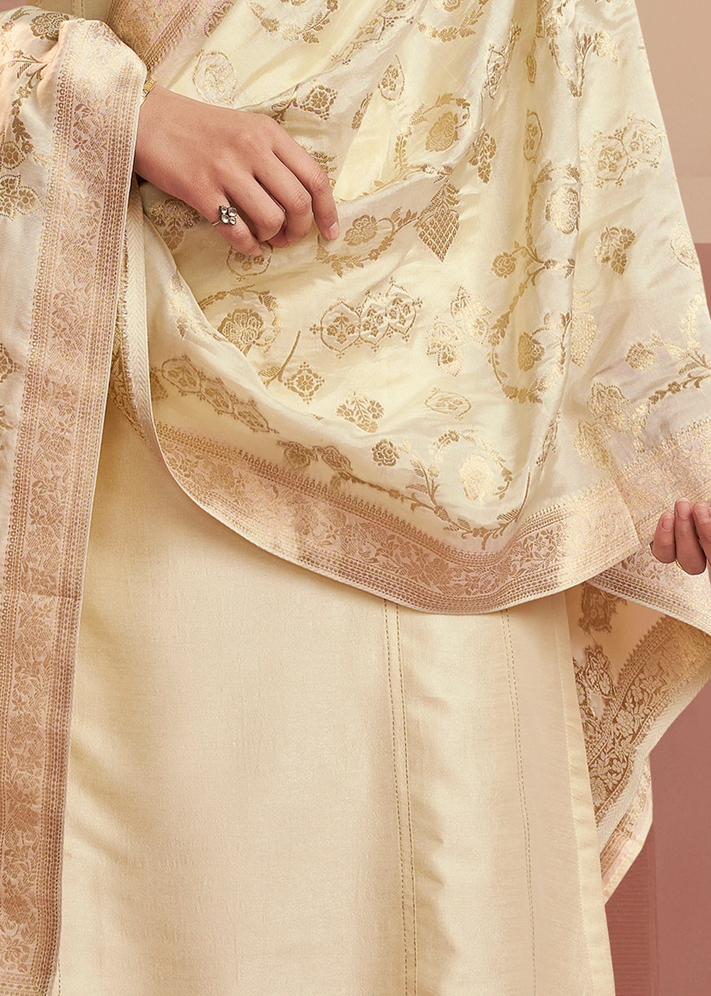 Cream White Silk Kurta Palazzo Set with Rich Embroidery