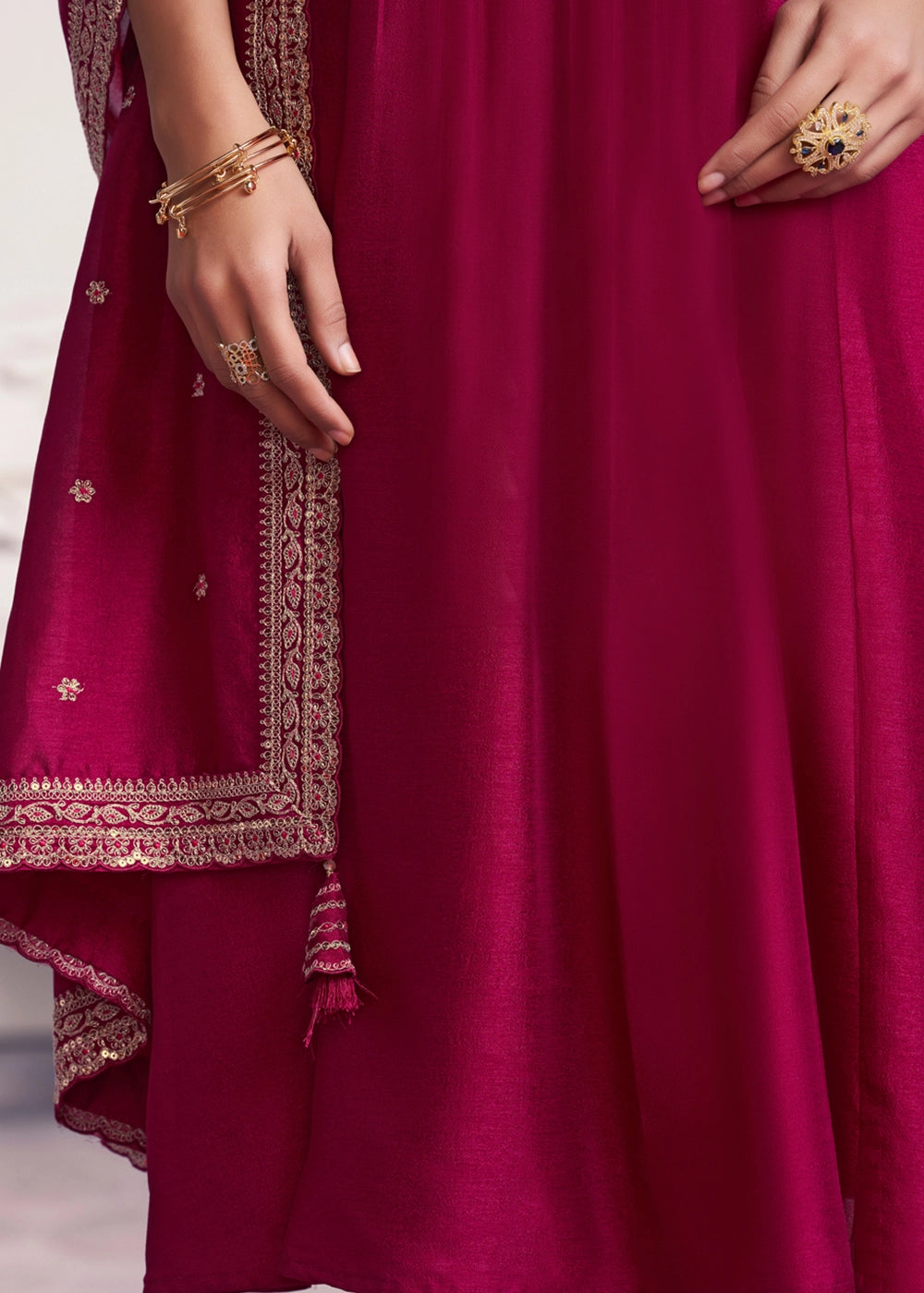 Magenta Pink Silk Couture A-Line Kurta Set with Embroidery