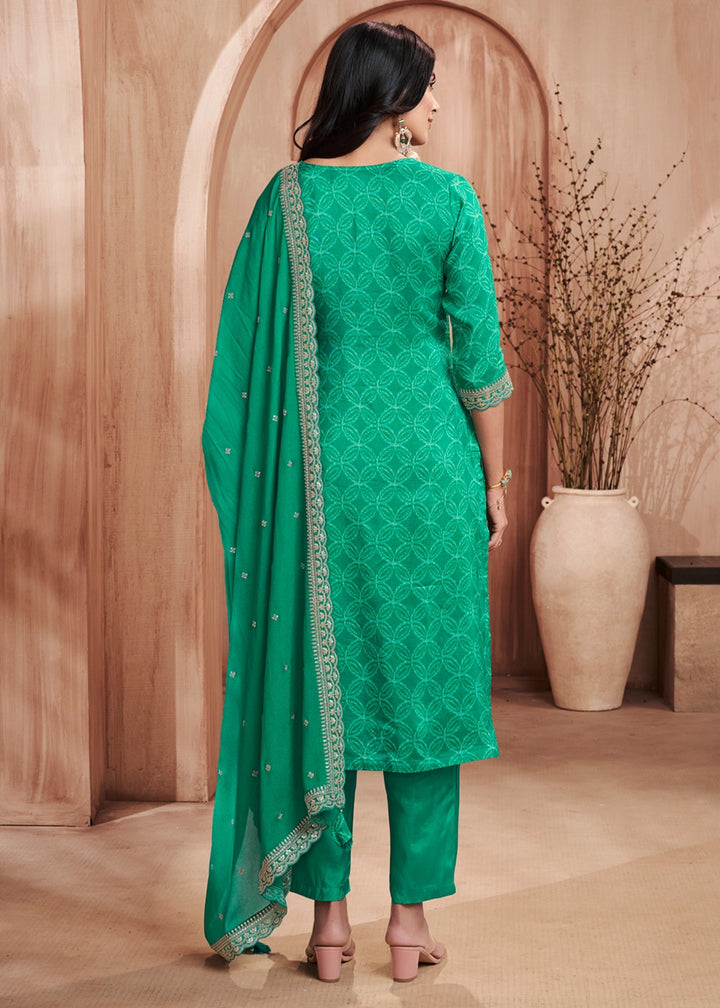 Parakeet Green Silk Straight Kurta Set with Embroidered work