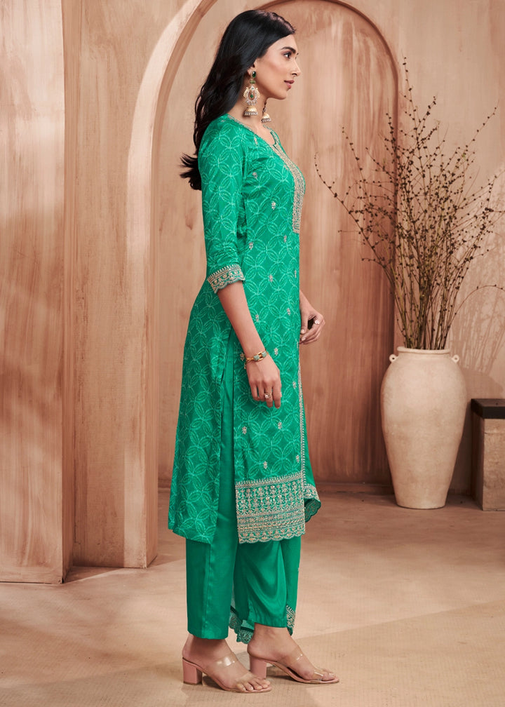 Parakeet Green Silk Straight Kurta Set with Embroidered work
