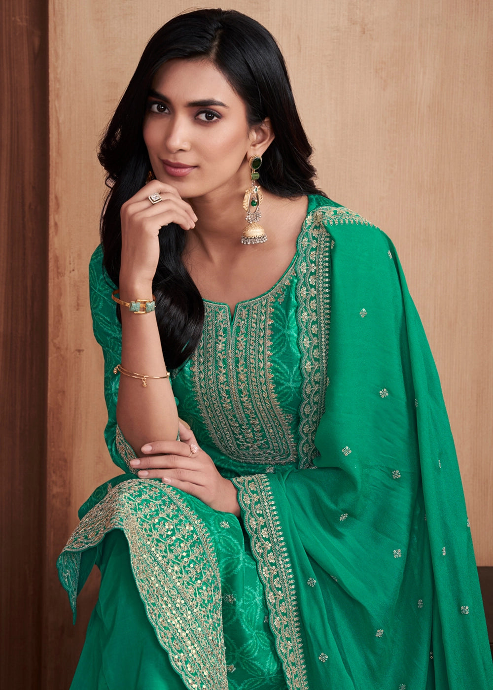 Parakeet Green Silk Straight Kurta Set with Embroidered work