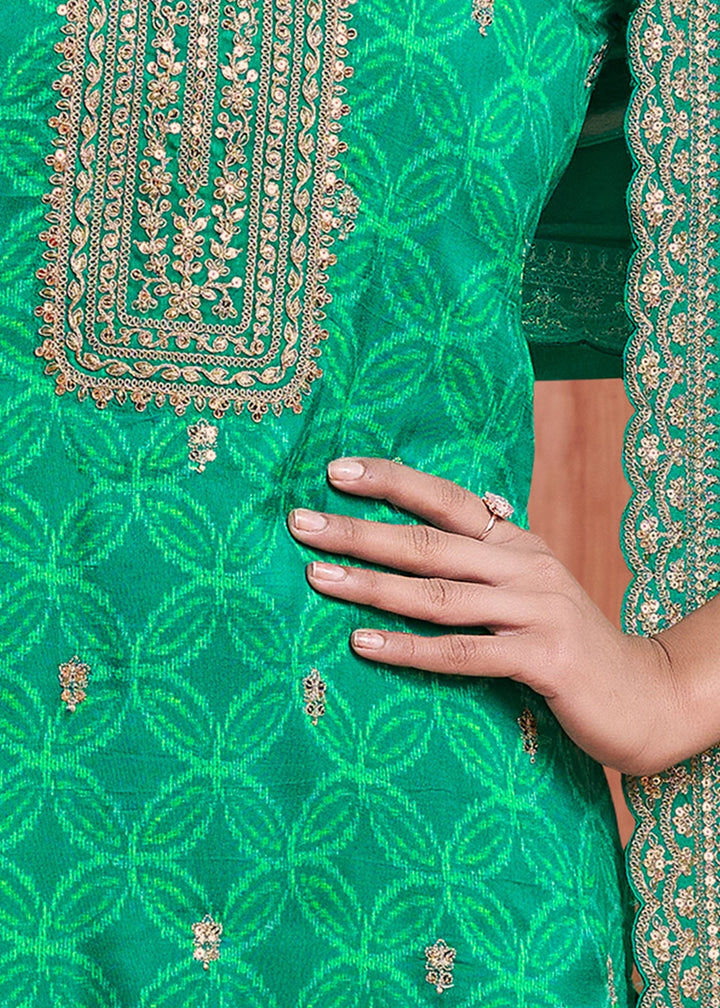 Parakeet Green Silk Straight Kurta Set with Embroidered work