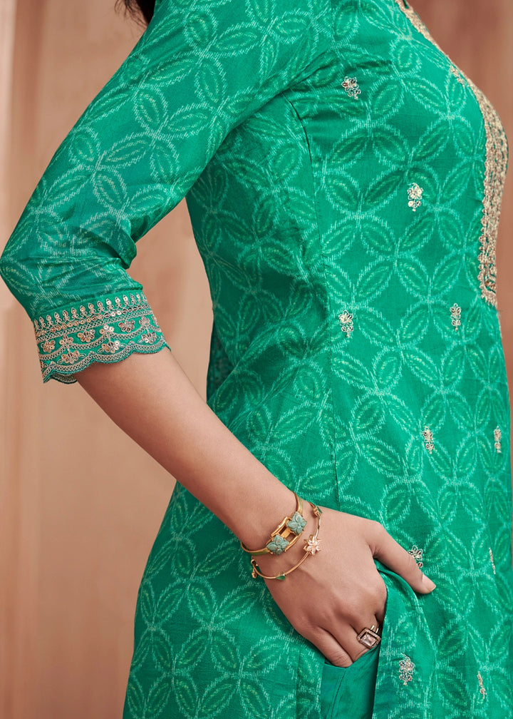 Parakeet Green Silk Straight Kurta Set with Embroidered work
