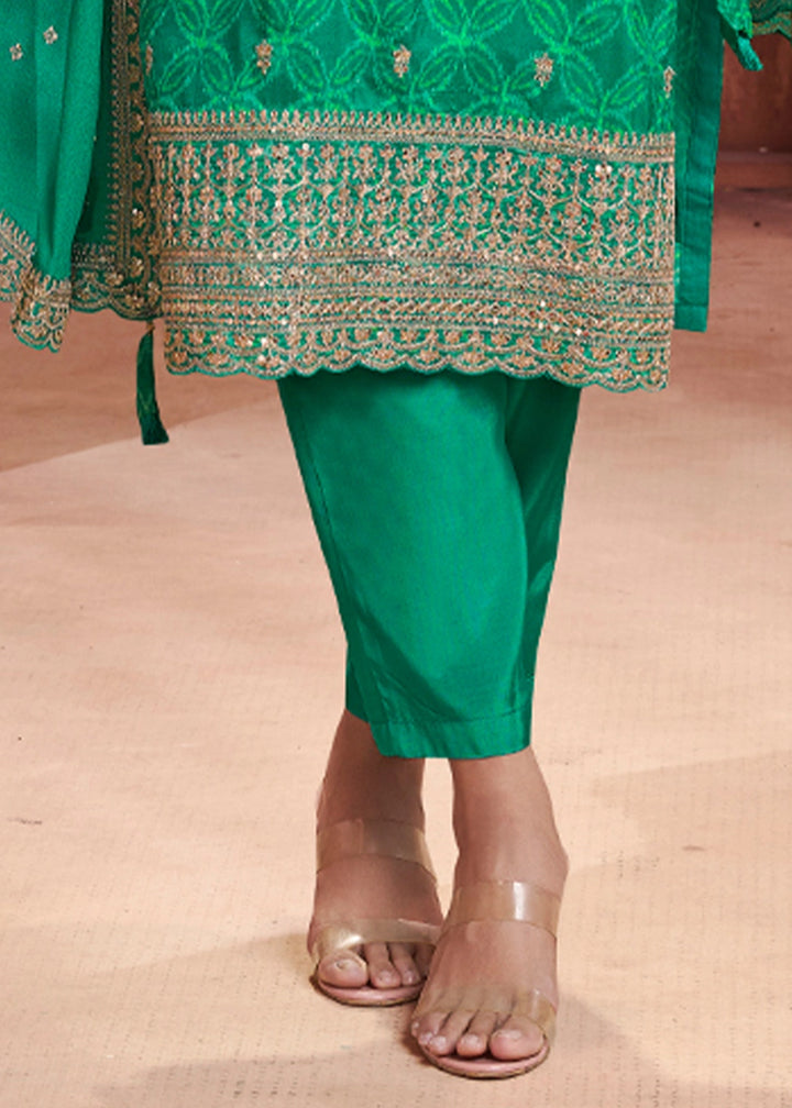 Parakeet Green Silk Straight Kurta Set with Embroidered work