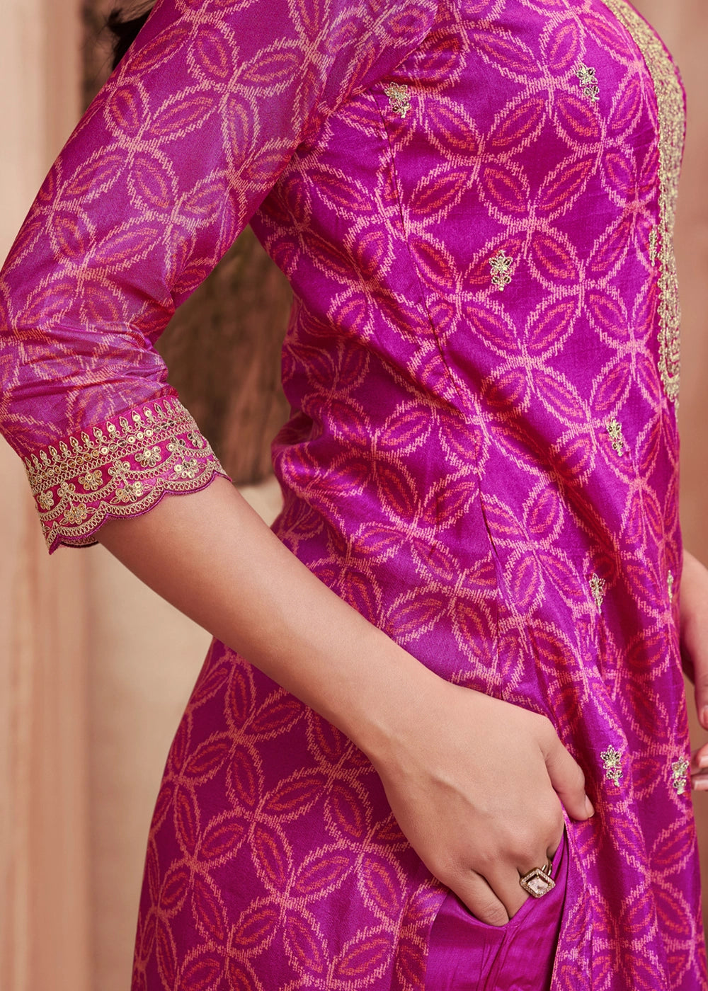 Bright Purple Silk Straight Kurta Set with Embroidered work