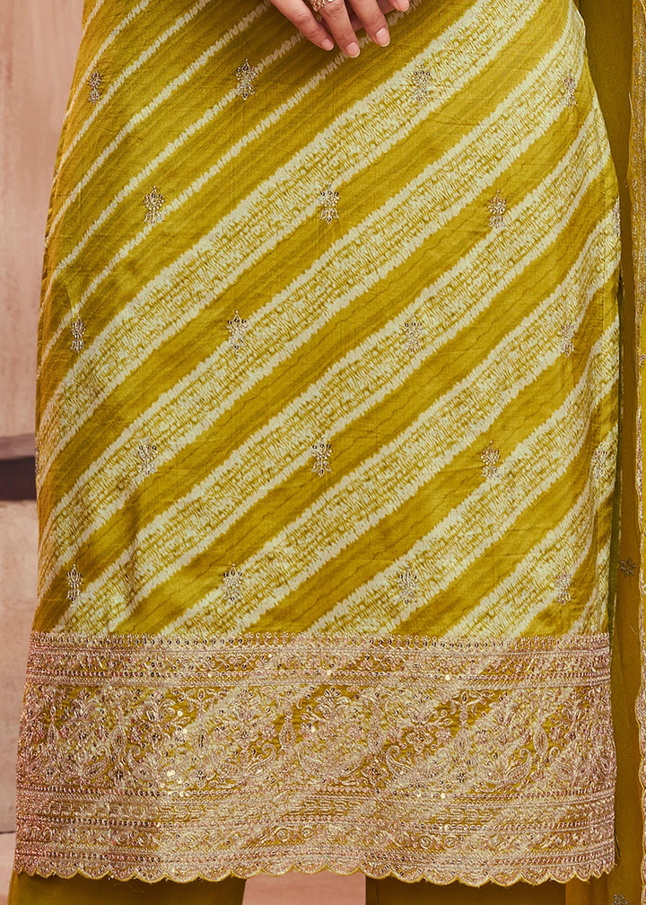 Olive Green Printed Straight Kurta With Trousers And Embroidery Dupatta