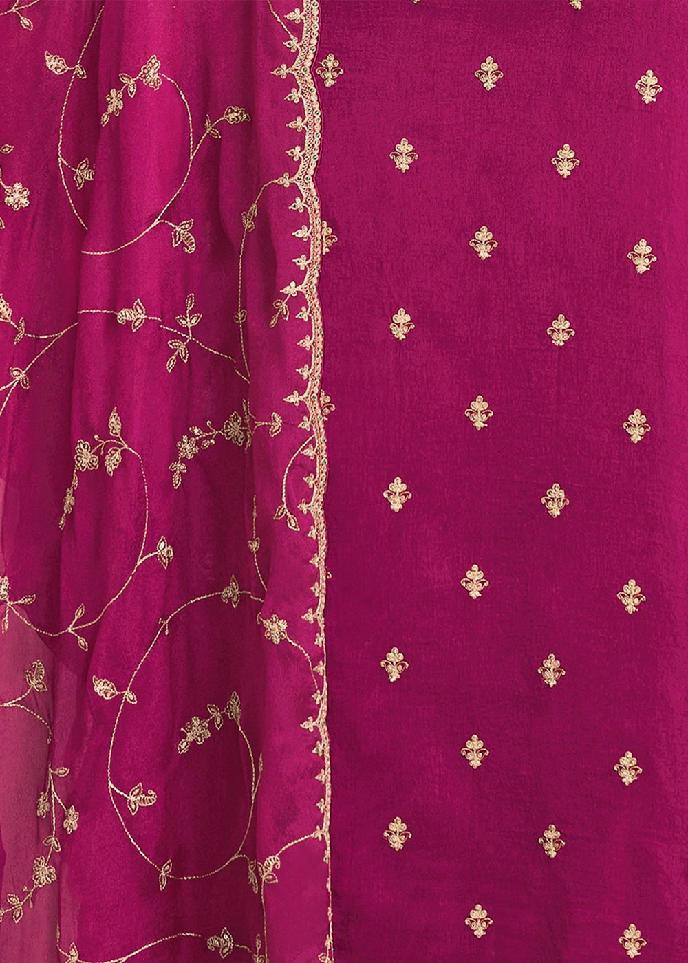 Magenta Pink Dola Silk Embroidered Straight Kurta Set with Jaal Dupatta