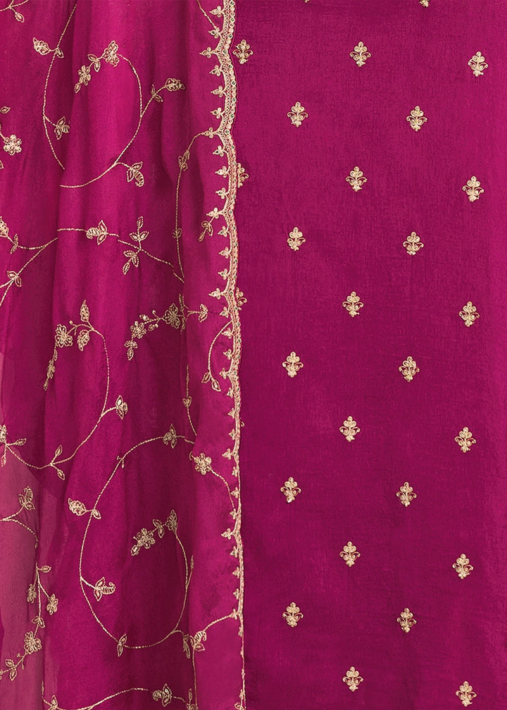 Magenta Pink Dola Silk Embroidered Straight Kurta Set with Jaal Dupatta