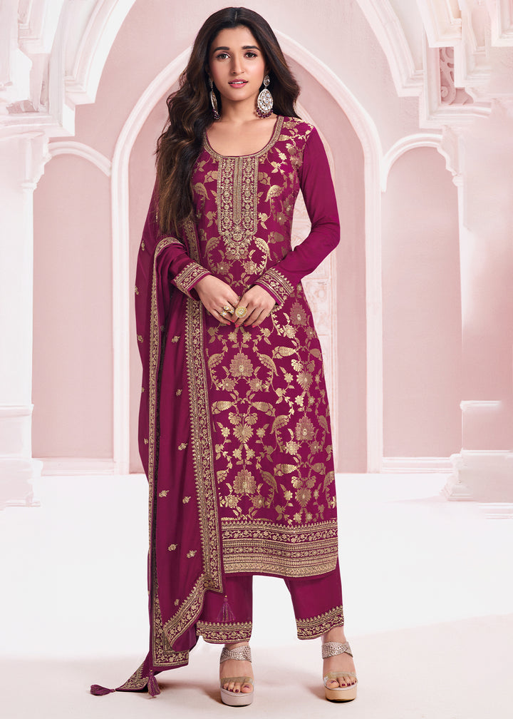 Fandango Purple Salwar Suit Adorned with Jacquard Embroidery on Chinon Silk